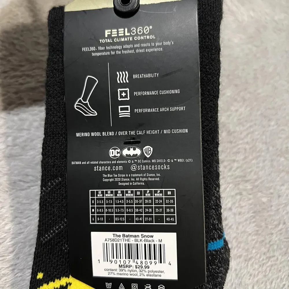 Stance Batman Snow Socks Mens Medium Black Over Calf Performance Ski FEEL360 New